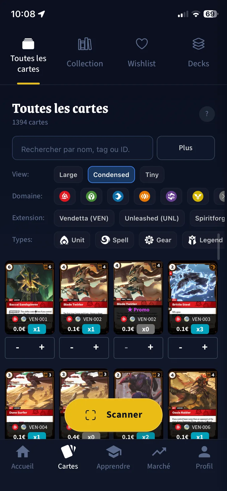 Card browser with prices