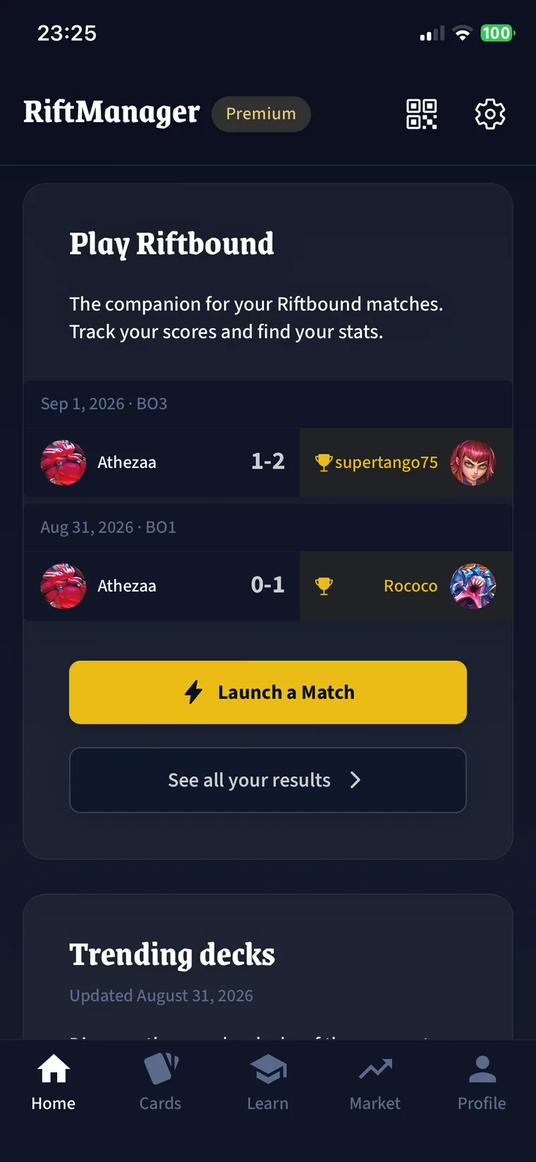 RiftManager home screen