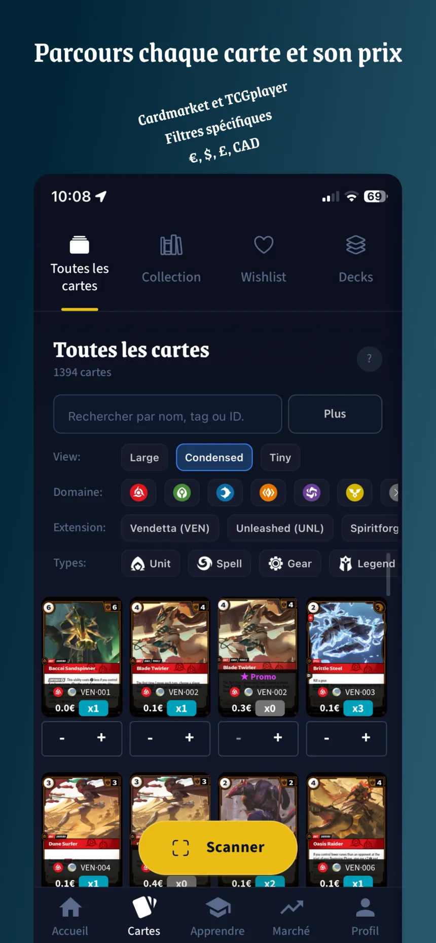 Card browser with prices